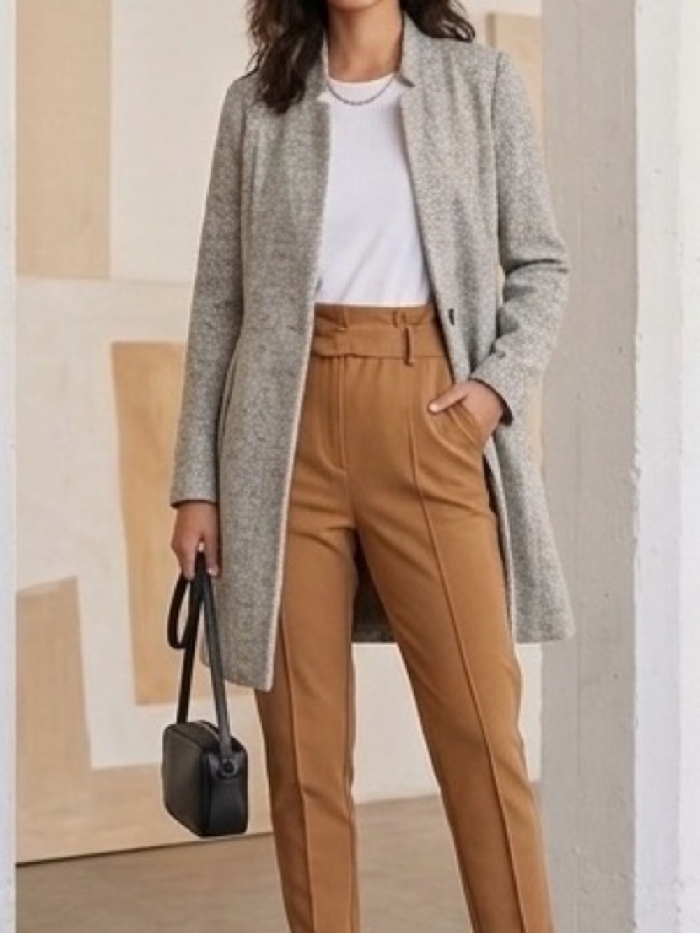 Zara Cream Herringbone Long Trench Coat